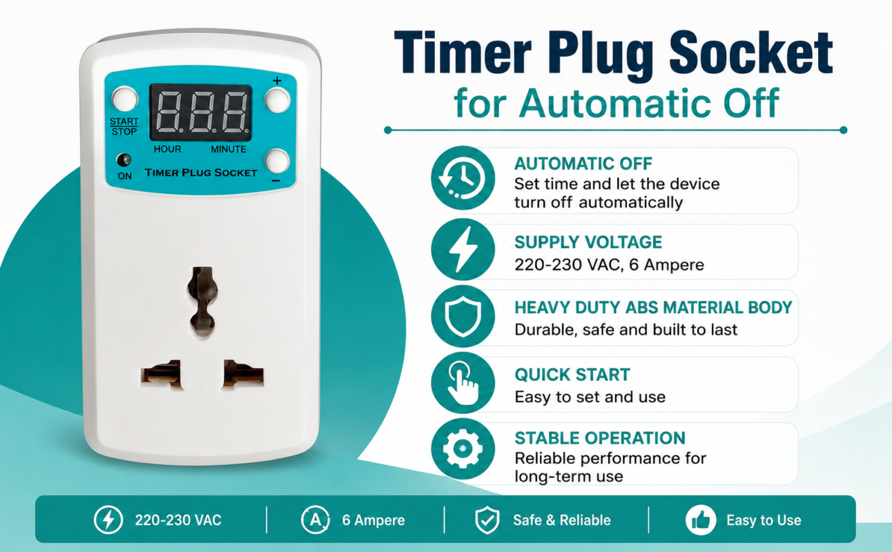 6A, 220-230 VAC, Timer Plug Socket for Automatic Off, Over Charge ...