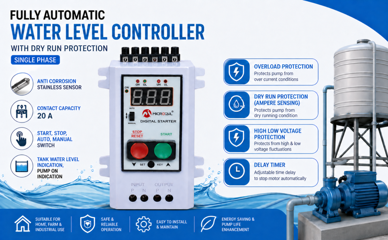 Fully Automatic Digital Water Level Controller with Dry Run, Overload ...